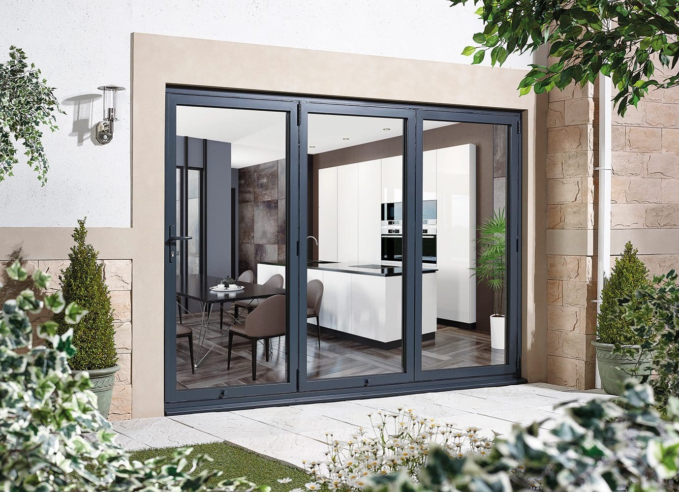 AluVu External Folding Sliding Pre Finished Grey LifeStyle