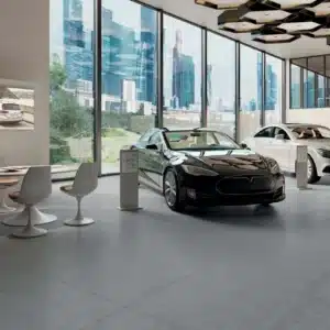 Image of car showroom where car is on the Ashlee Lounge Tile floor