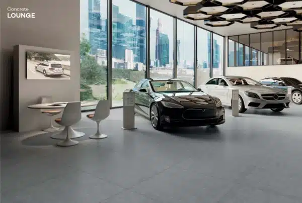 Image of car showroom where car is on the Ashlee Lounge Tile floor