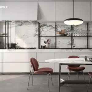 image of modern kitchen showcasing Medicea Marble wall tiles by ashlee