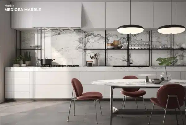 image of modern kitchen showcasing Medicea Marble wall tiles by ashlee