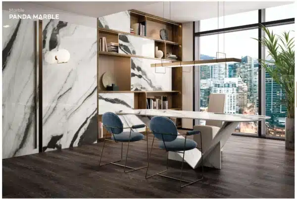 Image of office with table and chair, highlighting Panda Marble Floor & Wall Tiles