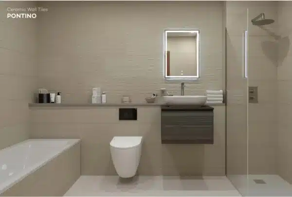 image of modern bathroom , highlighting Ashlee Pontino Wall Tile