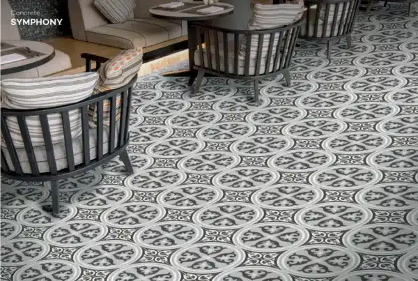 closeup image of floor, highlighting Symphony Concrete Floor Tile