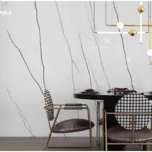 a closeup of a sitting area in modern house, focusing on wall made of Venato Marble Tile for Wall & Floor